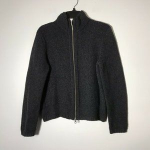 EUC Asha 100% Cashmere Charcoal Gray Thick knit Mixed Panel Full Zip Jacket Sz L